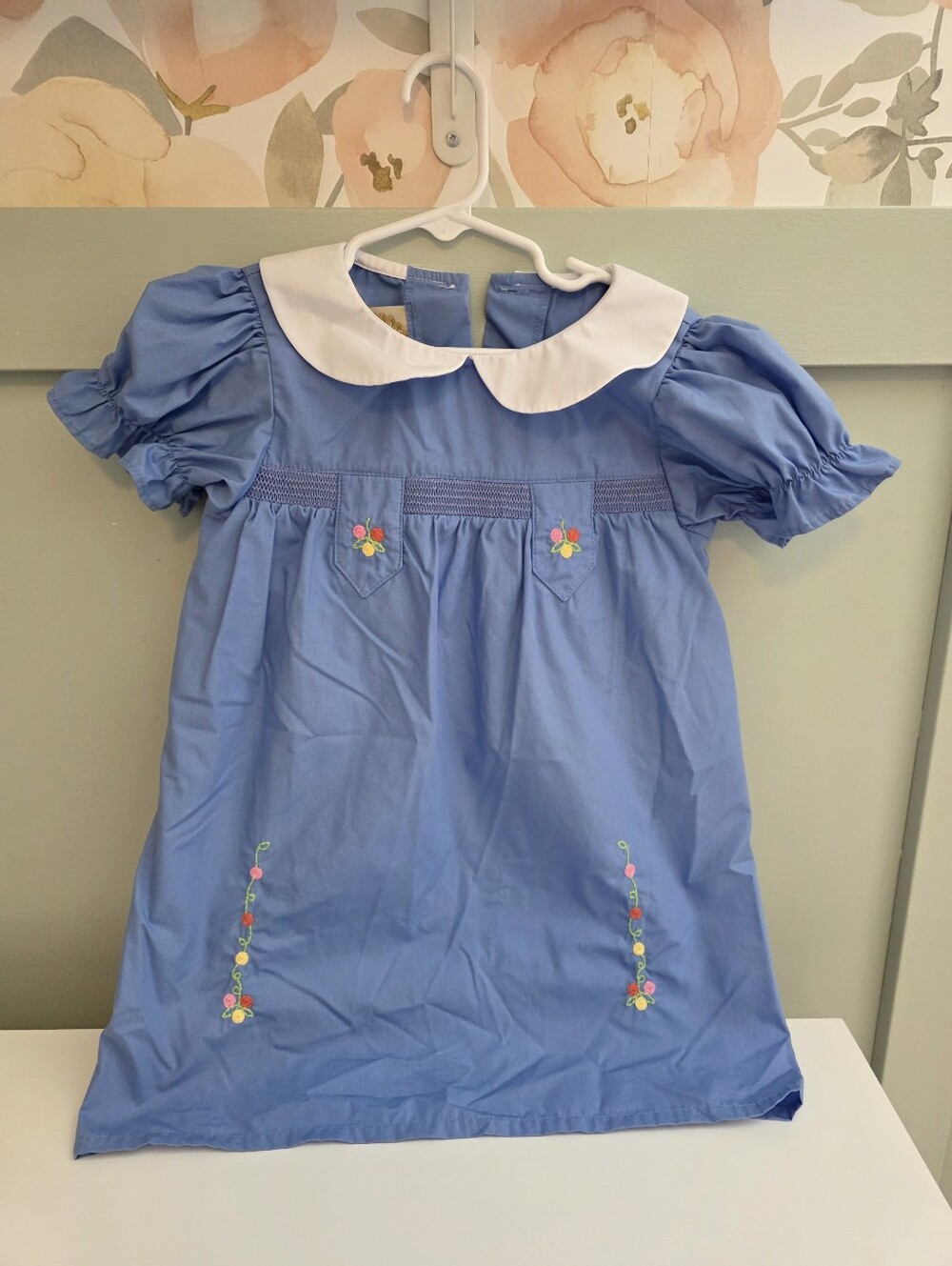 The Beaufort Bonnet Company Blue Dress with White Peter Pan Collar 4t Smocked